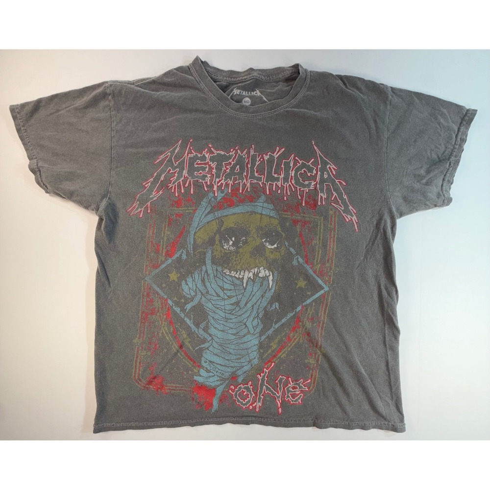 Metallica One Mummy Skull Graphic T-Shirt Gray Mens Medium Rock Band Tee